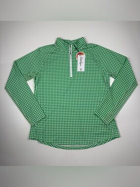 NWT Walter Hagen Golf 1/4 Quarter Zip Green Fusion Gingham Top Shirt Women's L